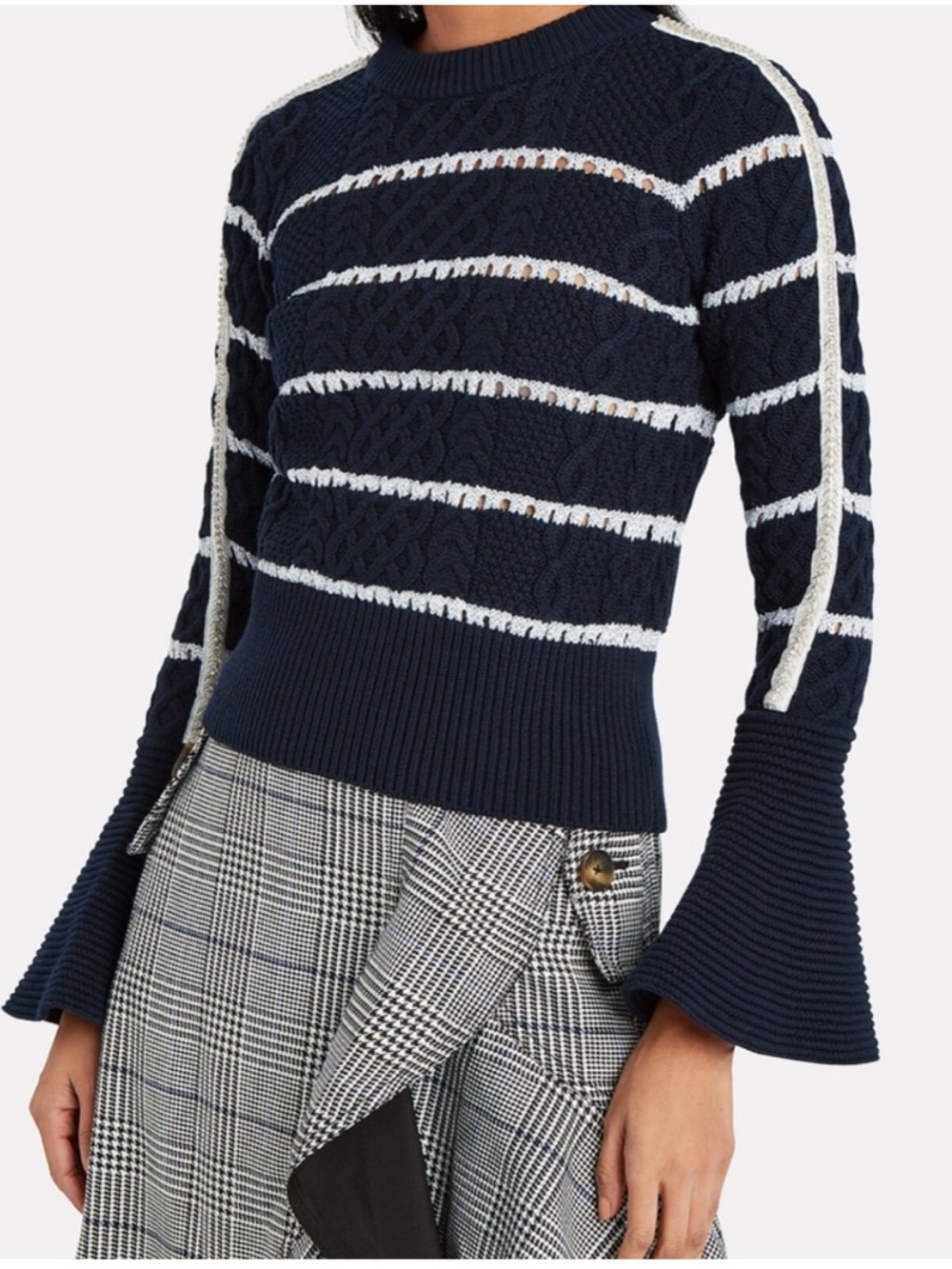 Self-Portrait Navy Stripe Flute Sleeve Jumper